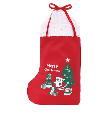 【クリスマス】　インディゴ　ブーツバッグ　LL　サンタ＆ドッグ　レッド