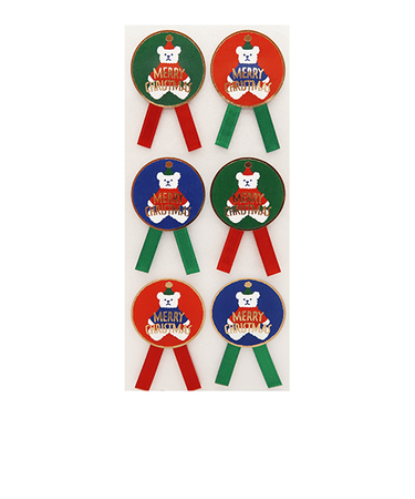 【クリスマス】　インディゴ　リボンシール　テディベア　ミックス