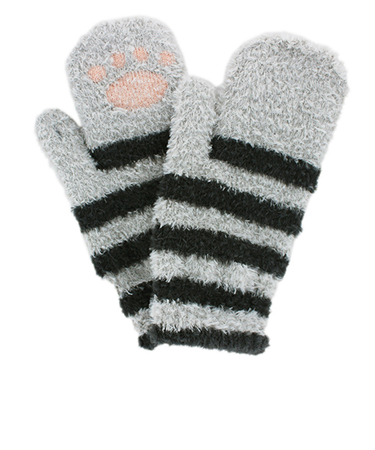 ユビデル　ボーダー肉球ミトン　3121YB411　グレー
