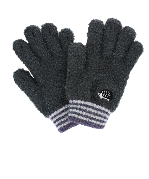 ユビデル　ハリネズミ刺繍手袋　4121YB236　チャコール