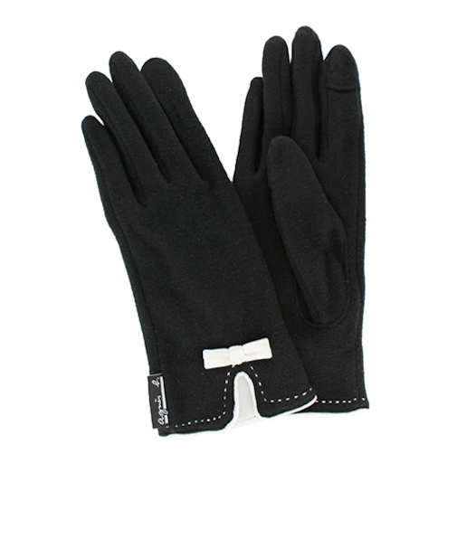 アニエスベー（agnes　b.）　婦人リボン手袋　4131AB350　ブラック