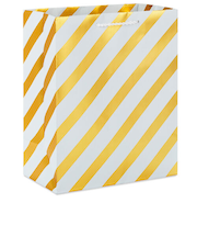 ホールマーク（Hallmark）　輸入　ギフトバッグ　Mサイズ　349EGB7116　832339　ゴールド／ホワイト　斜めストライプ