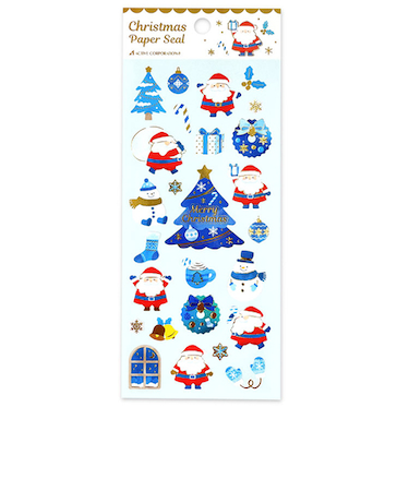 【クリスマス】アクティブコーポレーション　クリスマスペーパーシール　CMS－662　青モチーフとサンタ