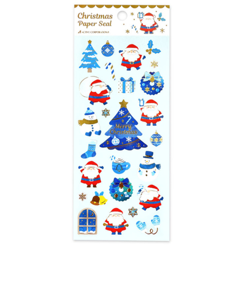 【クリスマス】アクティブコーポレーション　クリスマスペーパーシール　CMS－662　青モチーフとサンタ