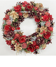 【クリスマス】　アートプリントジャパン　リース　フラワーパインコーン　35cm　レッド