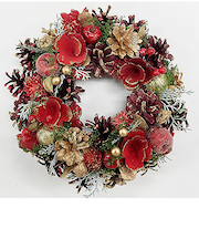 【クリスマス】　アートプリントジャパン　リース　フラワーパインコーン　25cm　レッド