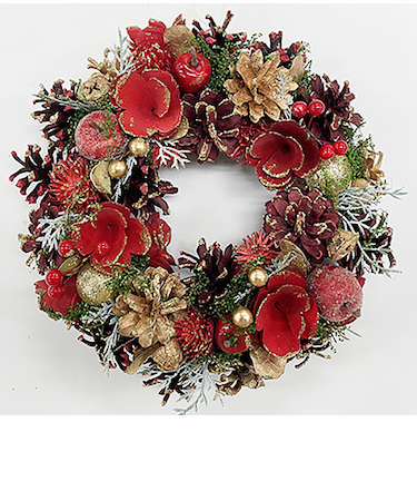 【クリスマス】　アートプリントジャパン　リース　フラワーパインコーン　25cm　レッド