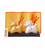 【正月用品】　薬師窯　彩耀招福寿々午　福寿・金銀土鈴　69