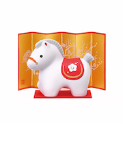 【正月用品】　薬師窯　錦彩招福午　クリスタルガラス付　89