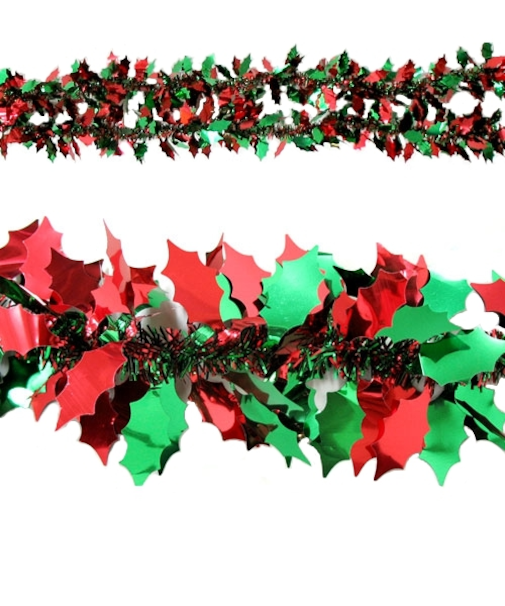 【クリスマス】　エクセルポイント　リーフティンセルガーランド　6952　グリーン　レッド