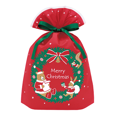 【クリスマス】　インディゴ　XG034　グリーティングバッグ　LL　リース　レッド