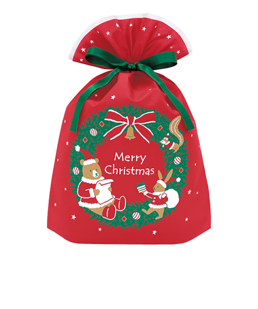 【クリスマス】　インディゴ　XG034　グリーティングバッグ　LL　リース　レッド