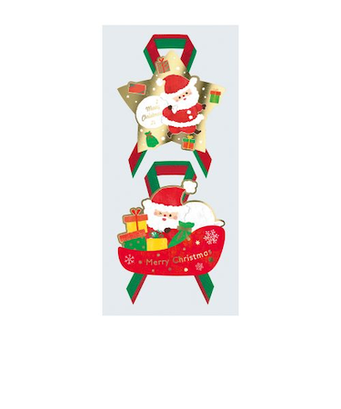 【クリスマス】　包む　シール　リボン　シャイニーサンタ　H-CW021　2枚入