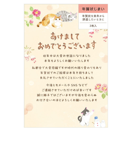 エヌビー社　年賀状じまいはがき　ねころび　冬の日　4385404　3枚入