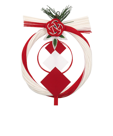 【正月用品】　紅白水引リース　笹御幣