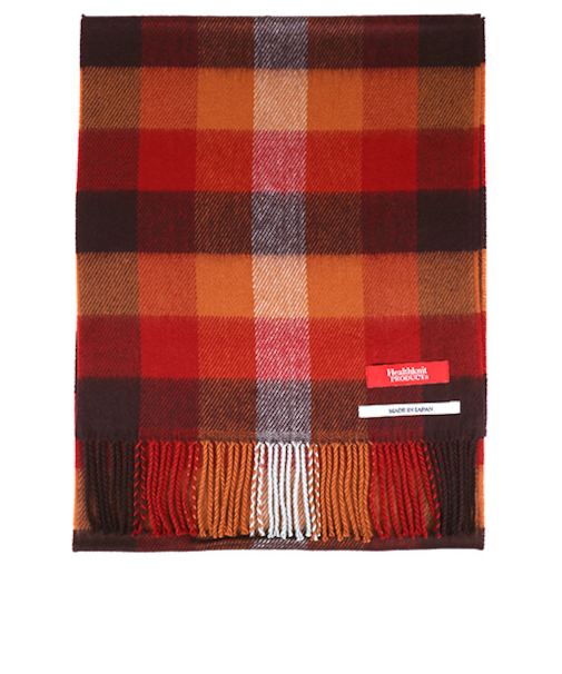 ヘルスニットプロダクト（Healthknit　Product）　マフラー　ブロックチェックオレンジ