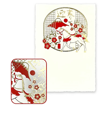 【年賀用品】　フタバ　ロッカク（ROKKAKU）　私製年賀　箔押　R0412501　赤富士と神馬