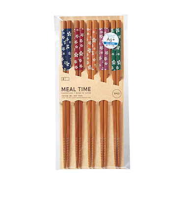 【お買い得】　イシダ　客用箸　銀イオン抗菌　すす竹桜百選　5膳組