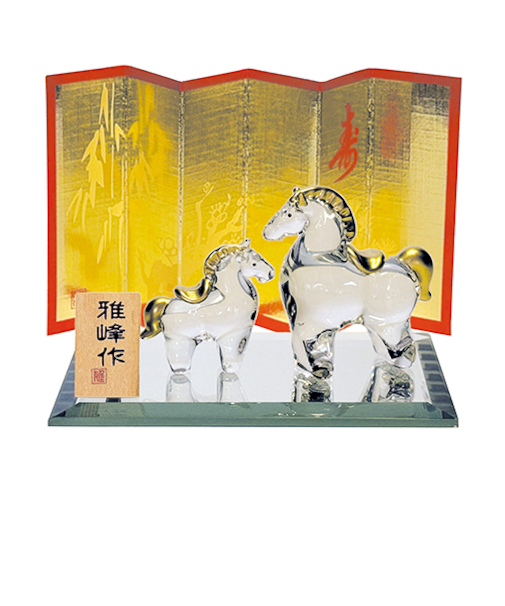 【正月用品】　雅峰　ビードロ金彩　福午　親子　N44