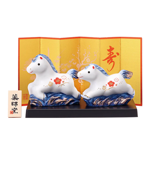 【正月用品】　薬師窯　染錦招福午　親子　61