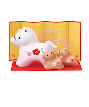 【正月用品】　薬師窯　錦彩招福午　紅梅親子　73