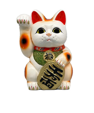 冨本人形園　白小判猫　右手上げ　8号