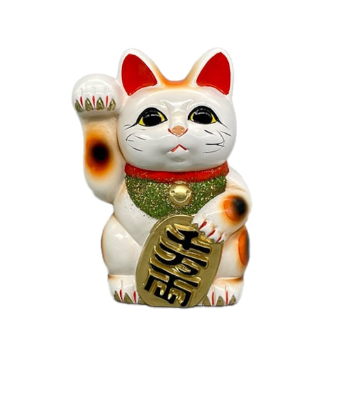 冨本人形園　白小判猫　右手上げ　5号