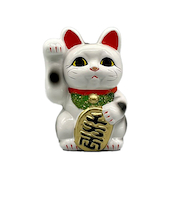 冨本人形園　白小判猫　右手上げ　4号