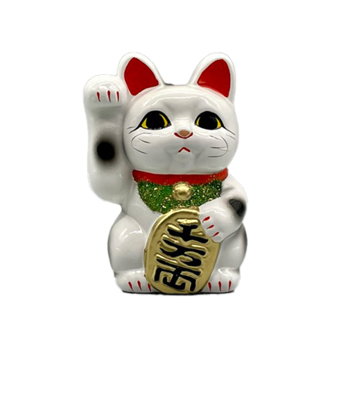 冨本人形園　白小判猫　右手上げ　4号