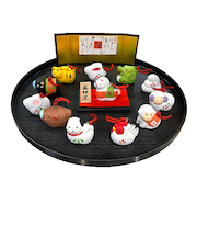 【正月用品】　薬師窯　錦彩招福寿々十二支段飾り　土鈴　93