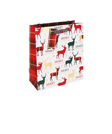 【クリスマス】　クレールフォンテーヌ（Clairefontaine）　ペーパーバッグ　ホワイトスタッグタータン　S