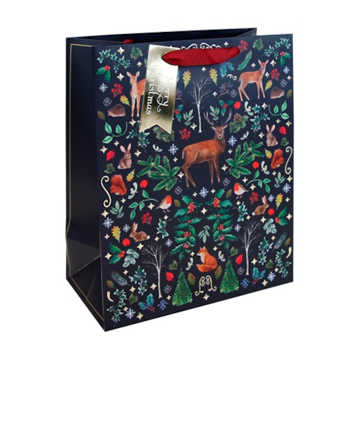 【クリスマス】　クレールフォンテーヌ（Clairefontaine）　ペーパーバッグ　ブルーフォレスト　M