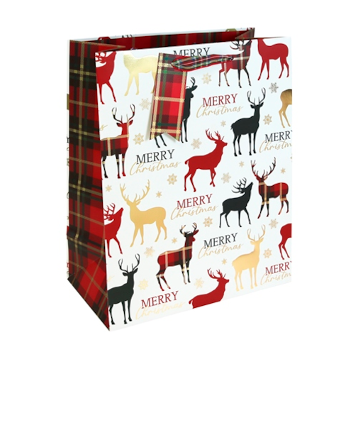 【クリスマス】　クレールフォンテーヌ（Clairefontaine）　ペーパーバッグ　ホワイトスタッグタータン　M