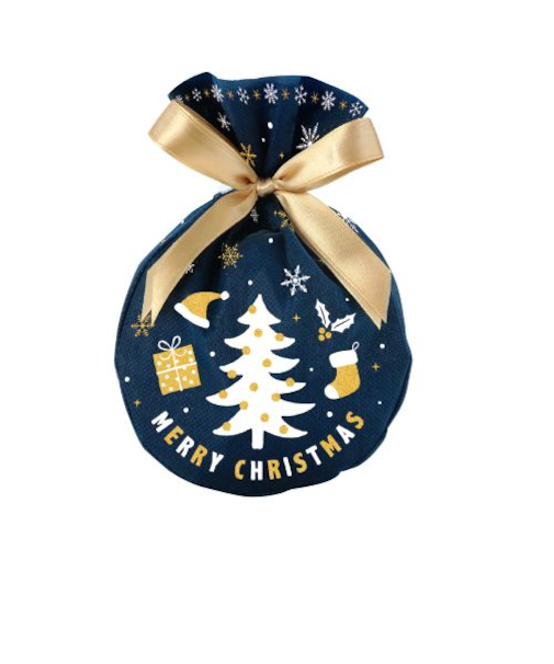 【クリスマス】　包む　巾着バッグ　ラウンドホリデー　CD084　ネイビー　1枚入