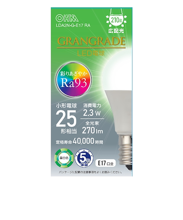オーム電機（OHM）　LED電球小形E17　25形相当　昼白色　LDA2N-G-E17　RA