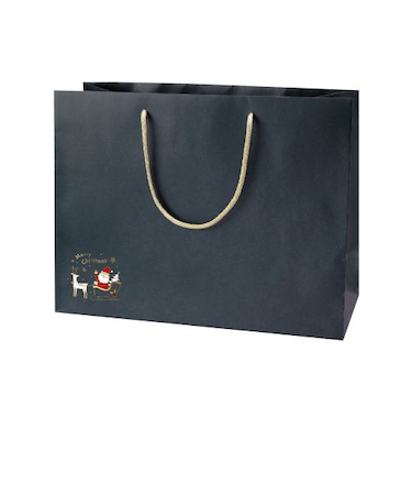 【クリスマス】　包む　手提げ紙袋　ソリサンタ　420　CG034　ネイビー　1枚入
