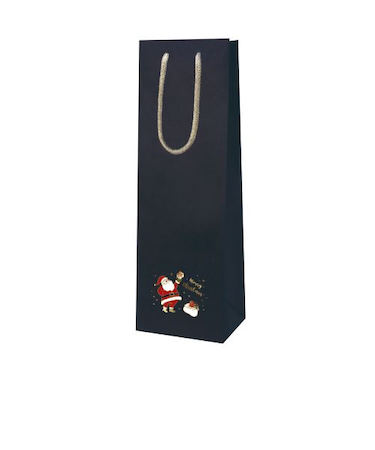 【クリスマス】　包む　手提げ紙袋　プレゼントサンタ　ボトルサイズ　CG033　ネイビー　1枚入