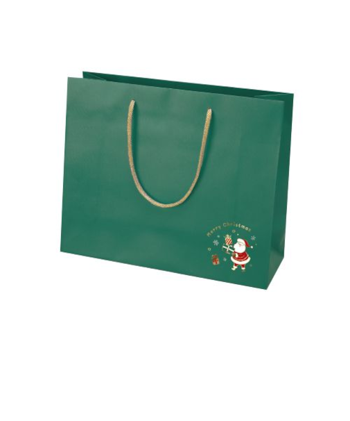 【クリスマス】　包む　手提げ紙袋　るんるんサンタ　340　CG037　グリーン　1枚入