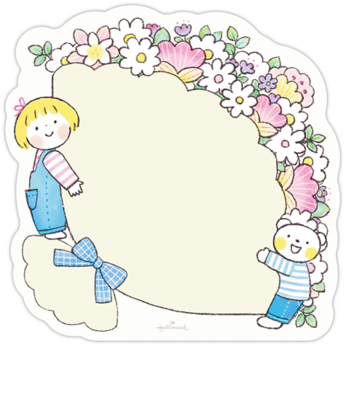 ホールマーク（Hallmark）　ダイカットメモパッド　仲良しともだち　はるちゃんとふうくん　お花
