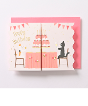 EASE（イーズ）　両開きバースデイカード　GB2107　ネコと食卓