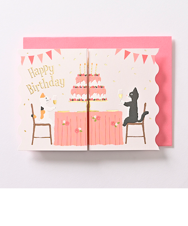 EASE（イーズ）　両開きバースデイカード　GB2107　ネコと食卓