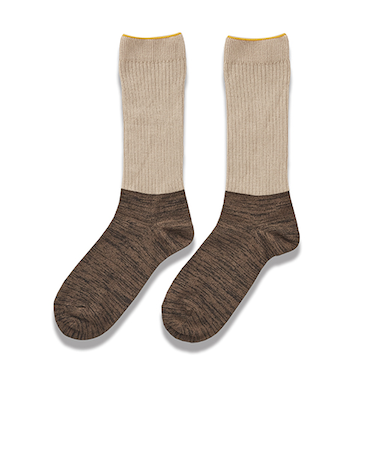 SOLFIBER　FREEKNOT　ジッとしていても温かい　レイヤーテック　バイカラーリブソックス　Y5144－23－21　サンドベージュ
