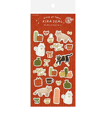 古川紙工　箔押しシールシート　QS338　プレゼントにゃんこ　【数量限定】