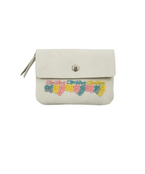 近沢レース店　ミニポーチ　ボルダリング　グレー×ピンク