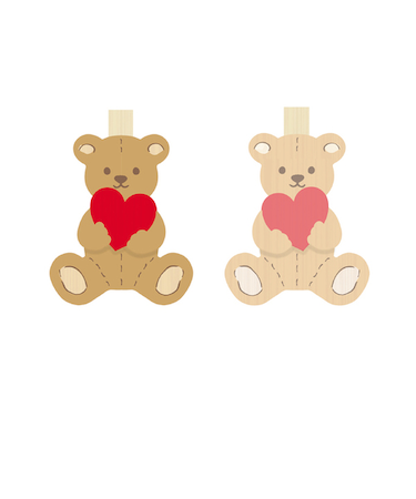 【バレンタイン】　包む　ウッドクリップ　テディベア　VO001　2個入