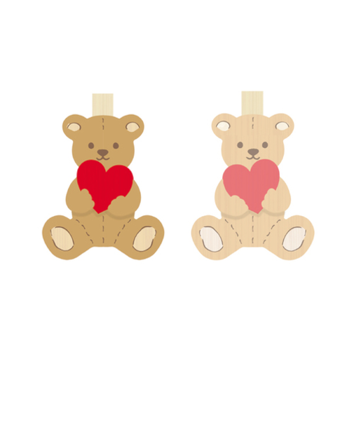【バレンタイン】　包む　ウッドクリップ　テディベア　VO001　2個入