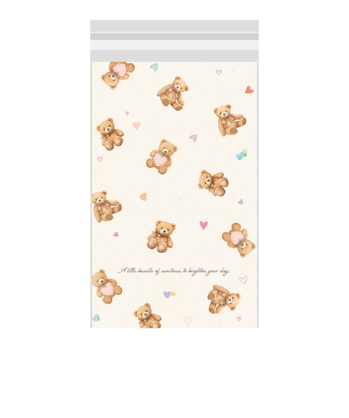 【バレンタイン】　包む　ノリ付クリアBAG　テディベア120　VV001　10枚入