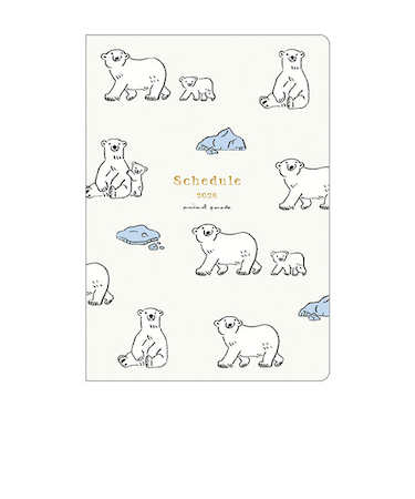 【2026年2月始まり】　リュリュ（RYU-RYU）　スケジュール帳　アニマルパレード　B6　マンスリーブロック　SDNS2601　シロクマ　月曜始まり