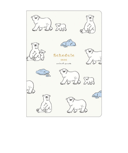 【2026年2月始まり】　リュリュ（RYU-RYU）　スケジュール帳　アニマルパレード　B6　マンスリーブロック　SDNS2601　シロクマ　月曜始まり