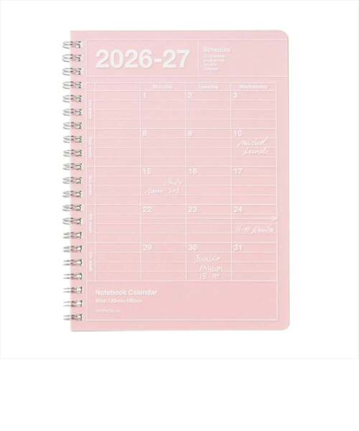【2026年4月始まり】　マークス（MARK'S）　ノートブックカレンダー　Ｓ　縦型　マンスリーブロック　26SDR-NB11-PK　ピンク　月曜始まり